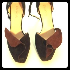 Prada Black and Brown Suede heels ankle strap New